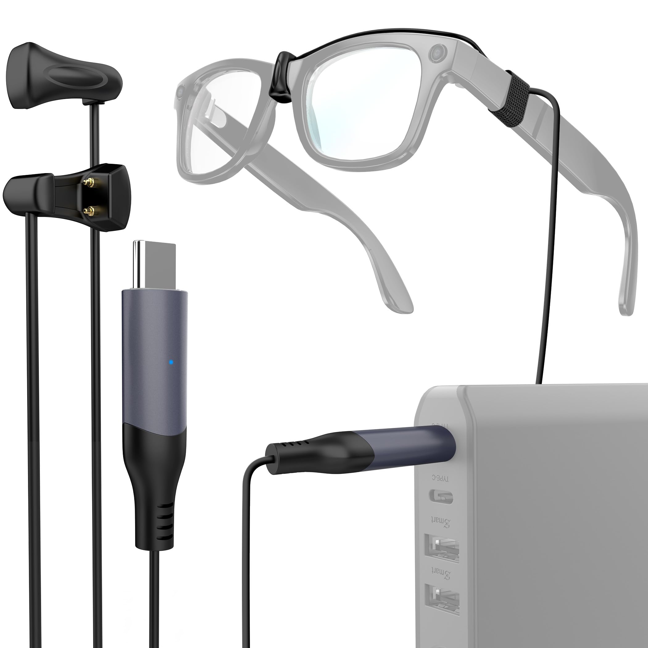 Hugener USB C Charging Cable for Ray-Ban Meta Smart Glasses 5FT/1.5M, Type C Charger for Wayfarer Meta, Headliner Meta, Skyler Meta