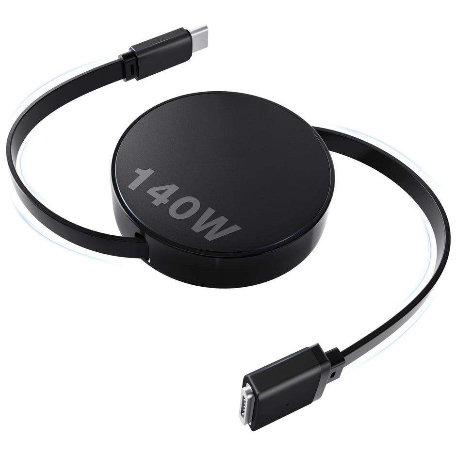 Hugener Magnetic 3 Retractable Cable USB-C 5.4FT for M4/M3/M2 MacBook Air & Pro Charger, 140W Safe 3 Cable for MacBook Air (13"/15" 2025/2024/2023/2022), Pro (16"/14" 2024/2023/2021), Black