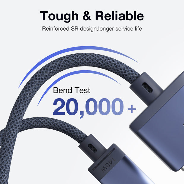 Hugener Magnetic 3 Cable USB-C 6.6FT Compatible with M4/M3 MacBook Air Pro Charger, 140W Magnetic Safe 3 Cable for MacBook Air (13"/15" 2025/2024/2023/2022), Pro (16"/14" 2024/2023/2021), Blue