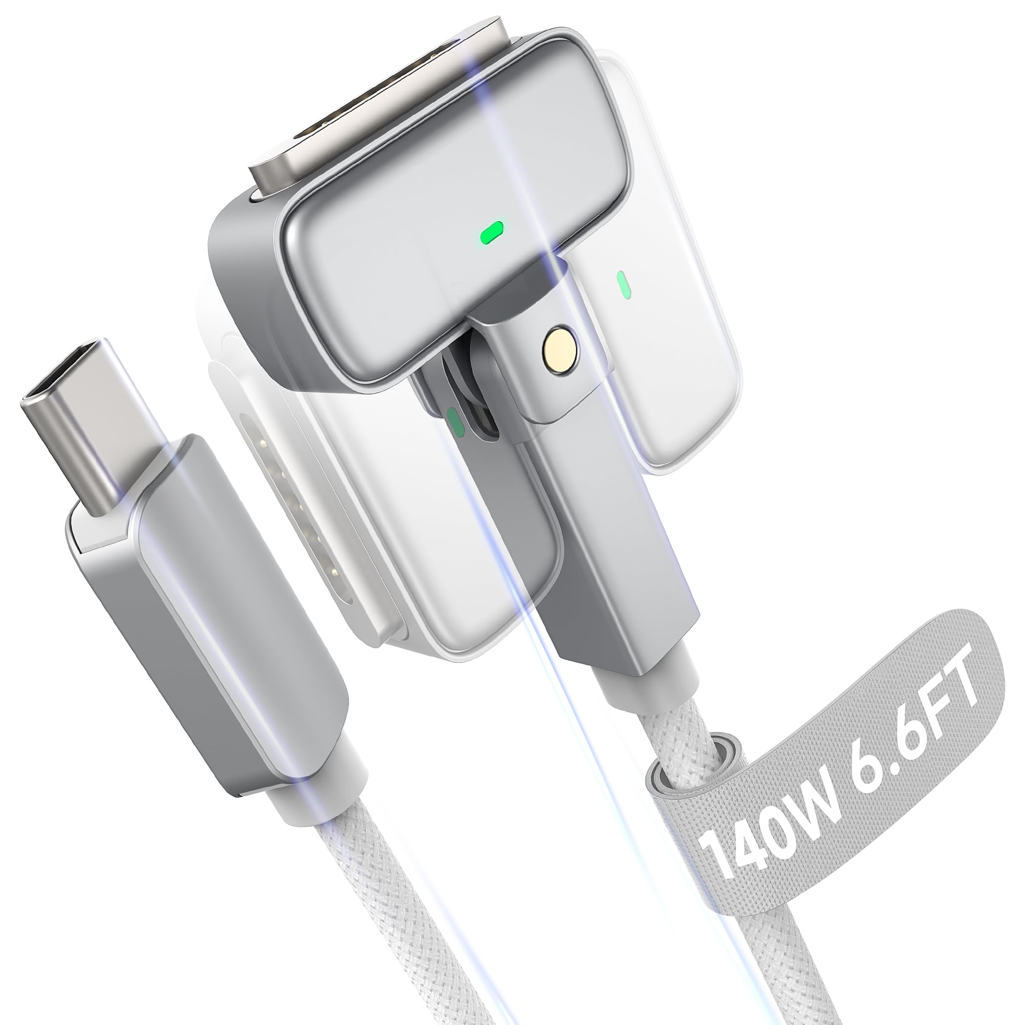 Hugener Magnetic 3 Rotating Cable USB-C 6.6FT Compatible with M4/M3 MacBook Air Pro Charger, 140W Magnetic Safe 3 Cable for MacBook Air (13