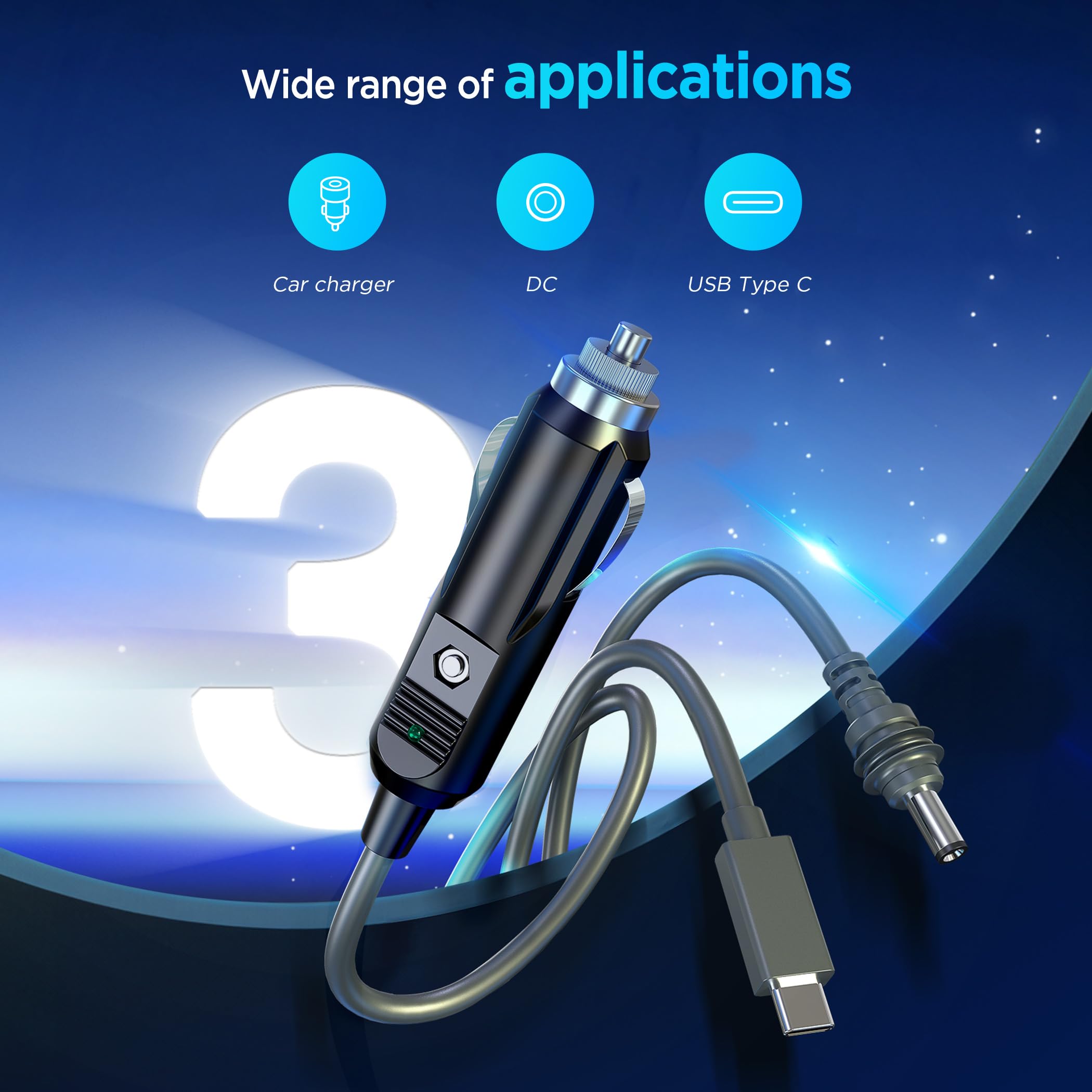 Hugener 3 in 1 Starlink Mini Cable 10FT/ 3M, High-Speed USB C/Car Charger/DC to DC Replacement Cable for Starlink Mini Power, Waterproof Extension Power Cable Accessories