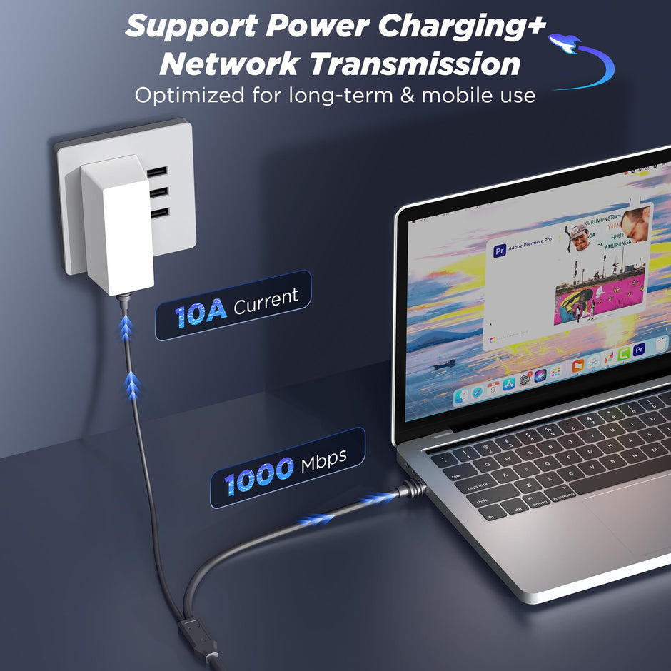 Hugener 2 in 1 Starlink Mini Cable 16.4FT/5M, DC/USB C Charging + Ethernet Cable, Replacement Starlink Mini Power Accessories