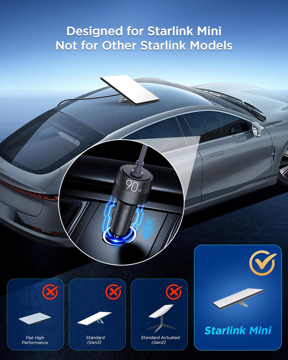 Starlink Mini Car Adapter 12V to 30V DC Step Up Converter, 2-in-1 Cigarette Lighter Adapter with DC Port Boost (60W 30V) and USB-C PD (27W 9V), Supports 30M Official Cable for RV Boat Truck