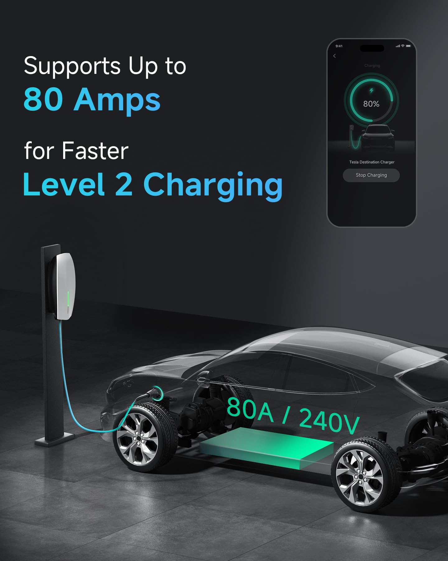 Adapter for Tesla to J1772 EV Charging, NACS Converter - 80Amp & 250V AC, Compatible with Tesla High Powered Connectors, Destination/Mobile Chargers for J1772 Electric Vehicles (Black)