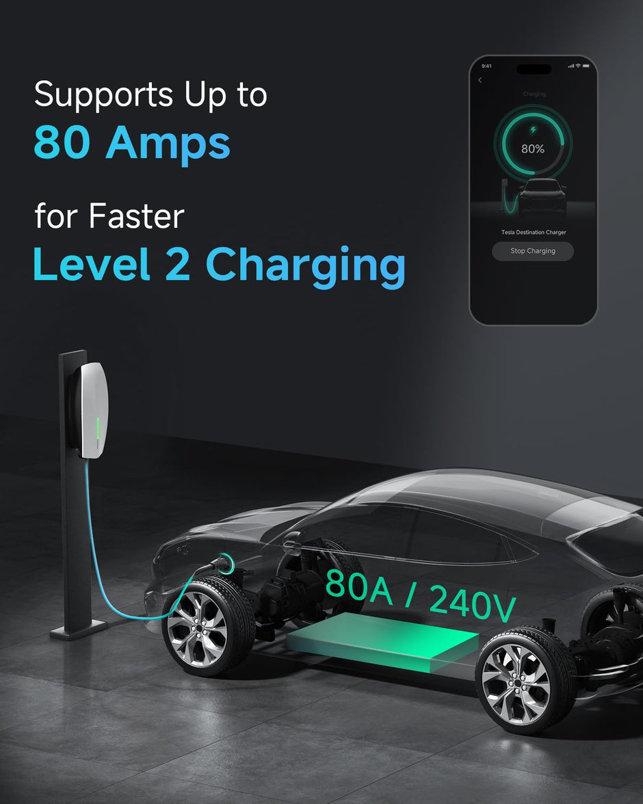 Adapter for Tesla to J1772 EV Charging, NACS Converter - 80Amp & 250V AC, Compatible with Tesla High Powered Connectors, Destination/Mobile Chargers for J1772 Electric Vehicles (Black)