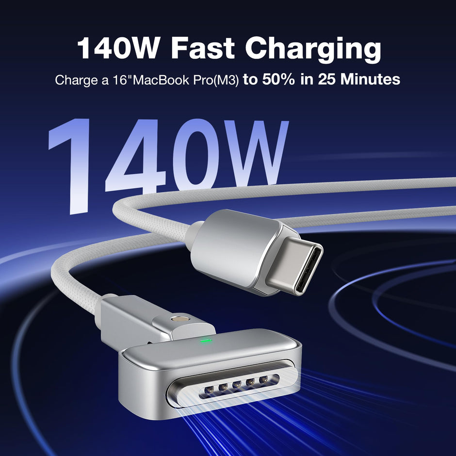 Hugener Magnetic 3 Rotating Cable USB-C 6.6FT Compatible with M4/M3 MacBook Air Pro Charger, 140W Magnetic Safe 3 Cable for MacBook Air (13