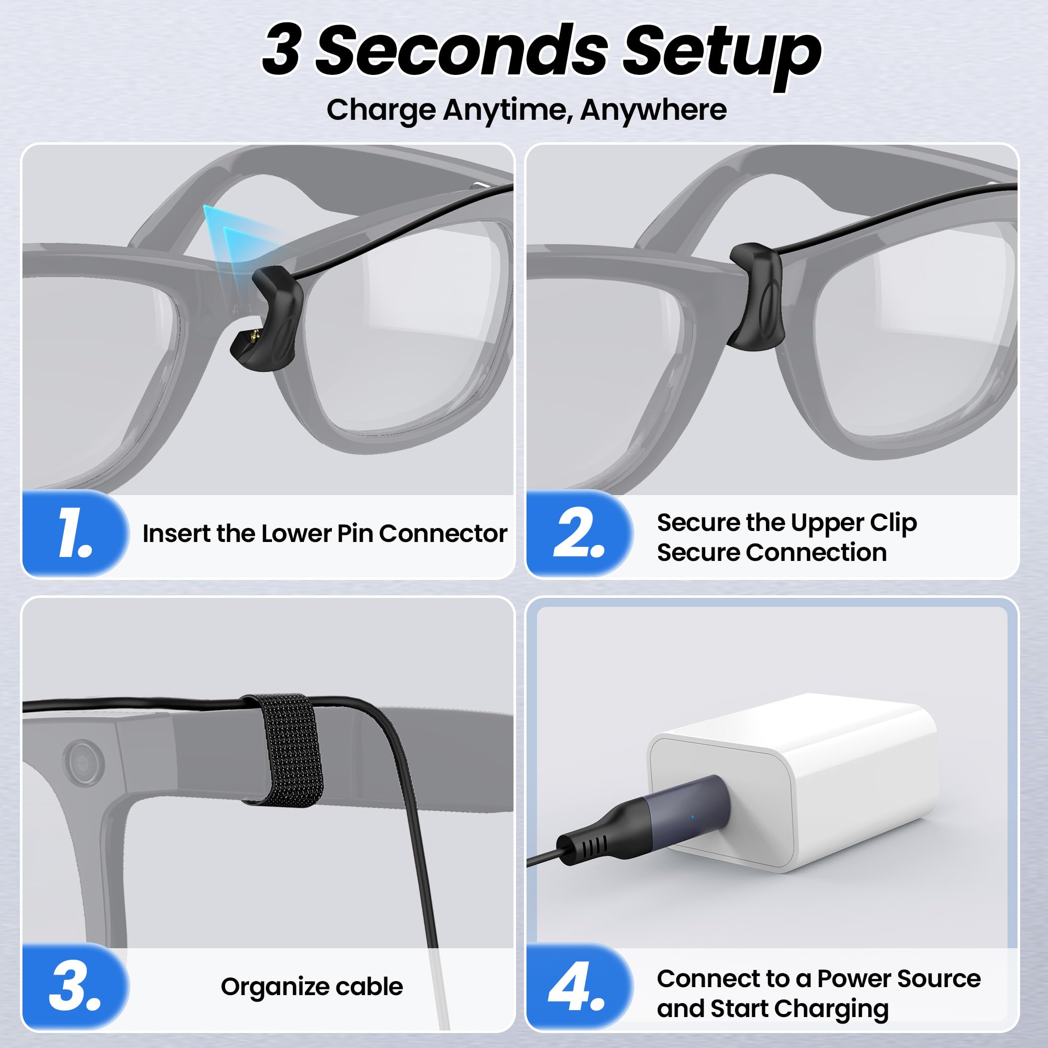 Hugener USB C Charging Cable for Ray-Ban Meta Smart Glasses 5FT/1.5M, Type C Charger for Wayfarer Meta, Headliner Meta, Skyler Meta