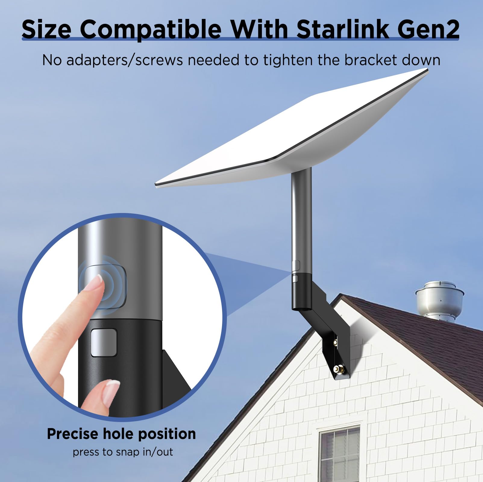 Hugener Starlink Short Wall Mount, Mounting Kit for Buildings with Short Eaves, Fit for Starlink Standard Actuated Gen 2 Dish and Starlink High Performance