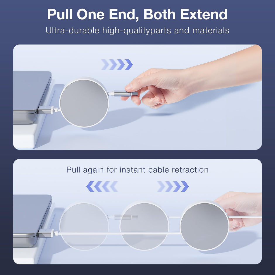 Hugener Magnetic 3 Retractable Cable USB-C 5.4FT for M4/M3/M2 MacBook Air & Pro Charger, 140W Safe 3 Cable for MacBook Air (13