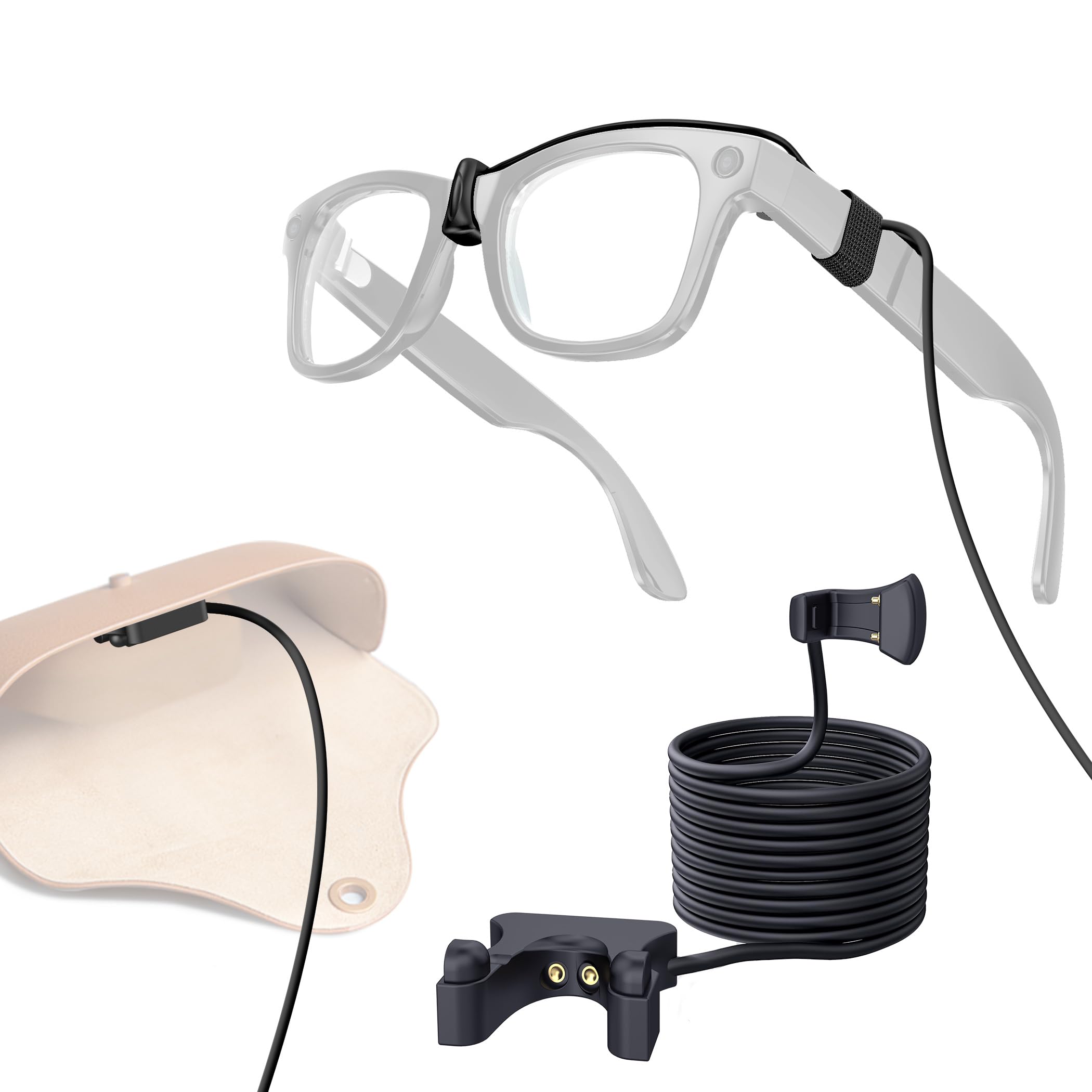 Hugener Clip-On Contact Charging Cable for Ray-Ban Meta Smart Glasses 5FT/1.5M, Power Supply from Glasses Case, Charger Compatible with Wayfarer Meta, Headliner Meta, Skyler Meta