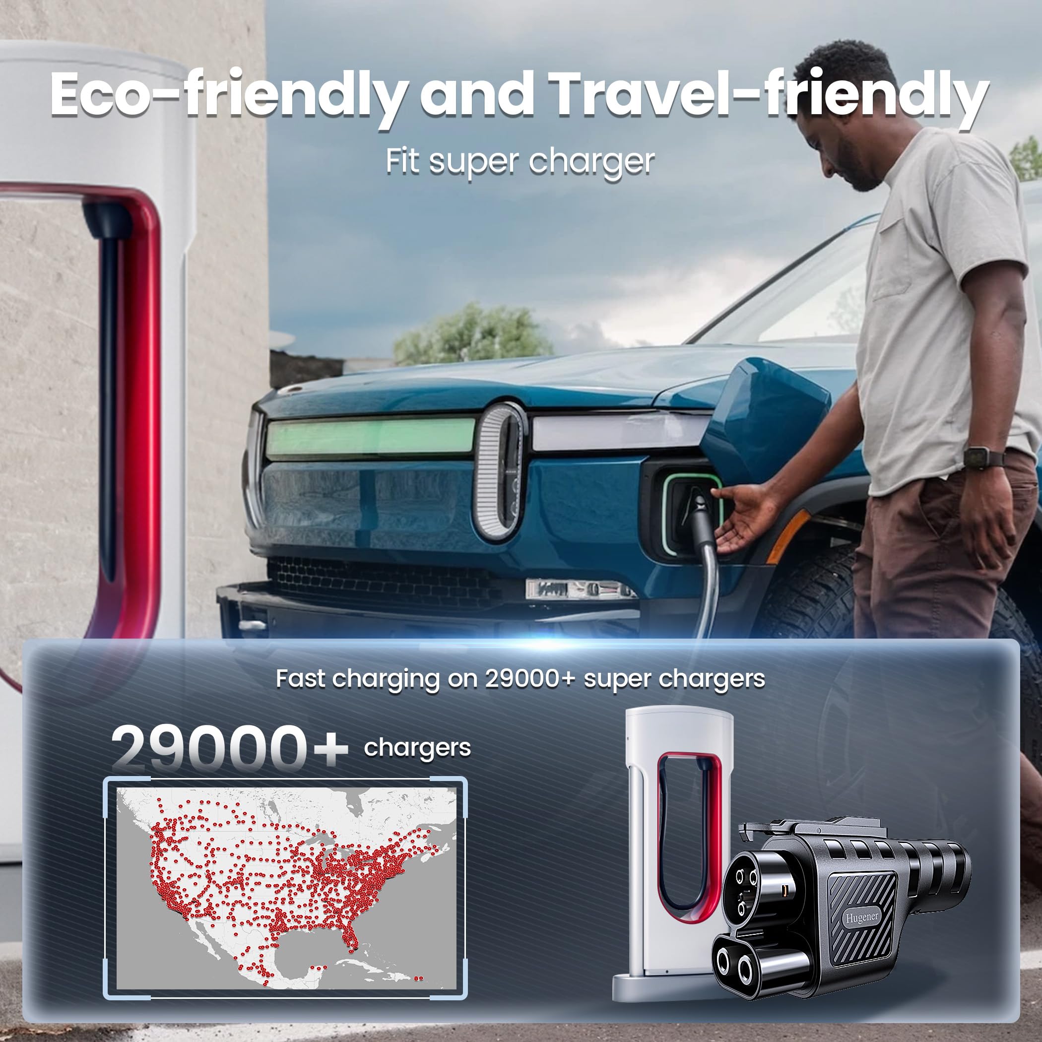 Hugener 2025 NACS to CCS1 EV Charging Adapter for Tesla Supercharger V3/ V4, Max 500A 1000V DC Fast Charging with UL Safety Certified Overheat Protect, Fits Rivian, Ford, GM CCS1 EVs with Vortex Plug