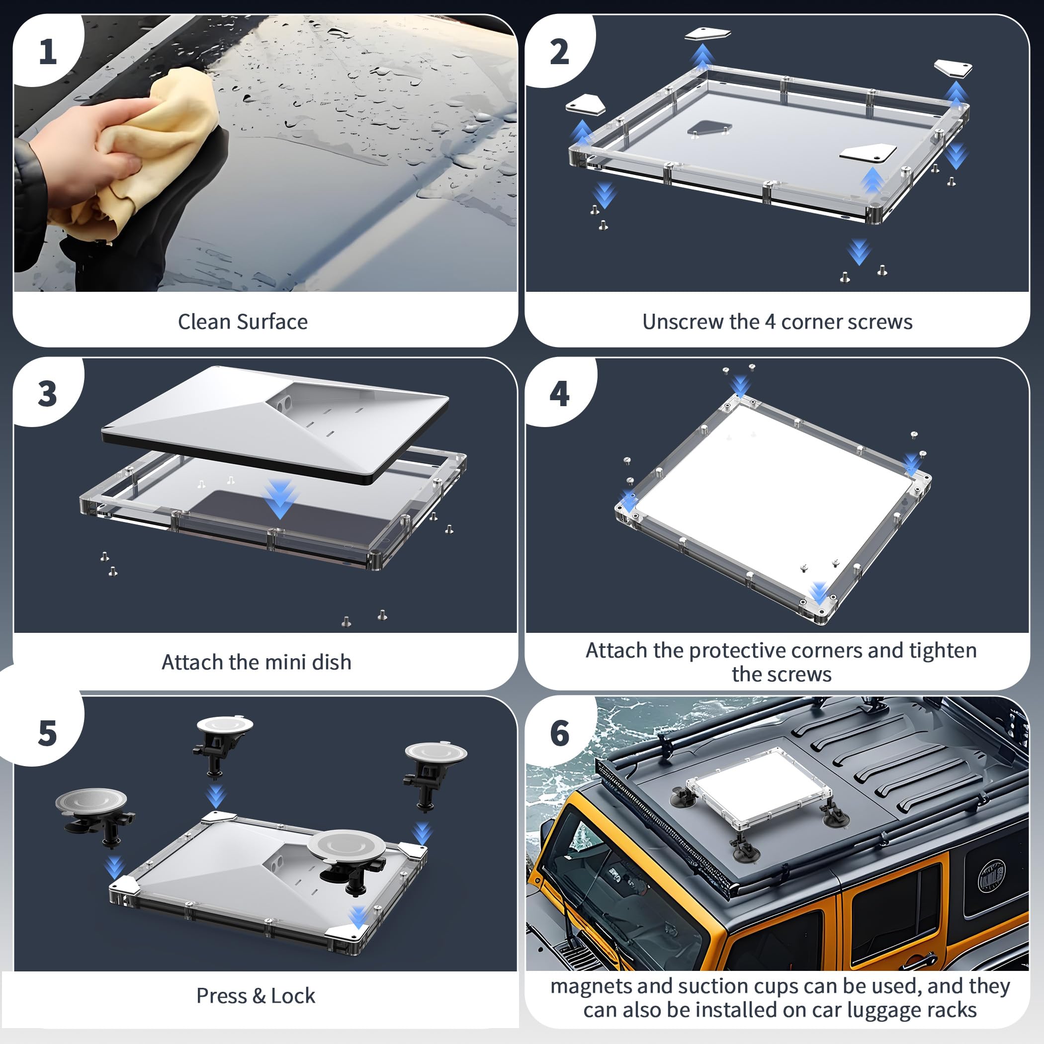 Hugener Starlink Mini Car Mount with Protective Cover, Weatherproof 2 in 1 Frame and Strong Suction Cups Anti-Vibration Kit, Hail Proof and UV-Resistant Mount for Camping, Traveling