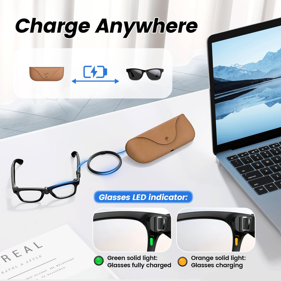 Hugener Clip-On Contact Charging Cable for Ray-Ban Meta Smart Glasses 5FT/1.5M, Power Supply from Glasses Case, Charger Compatible with Wayfarer Meta, Headliner Meta, Skyler Meta
