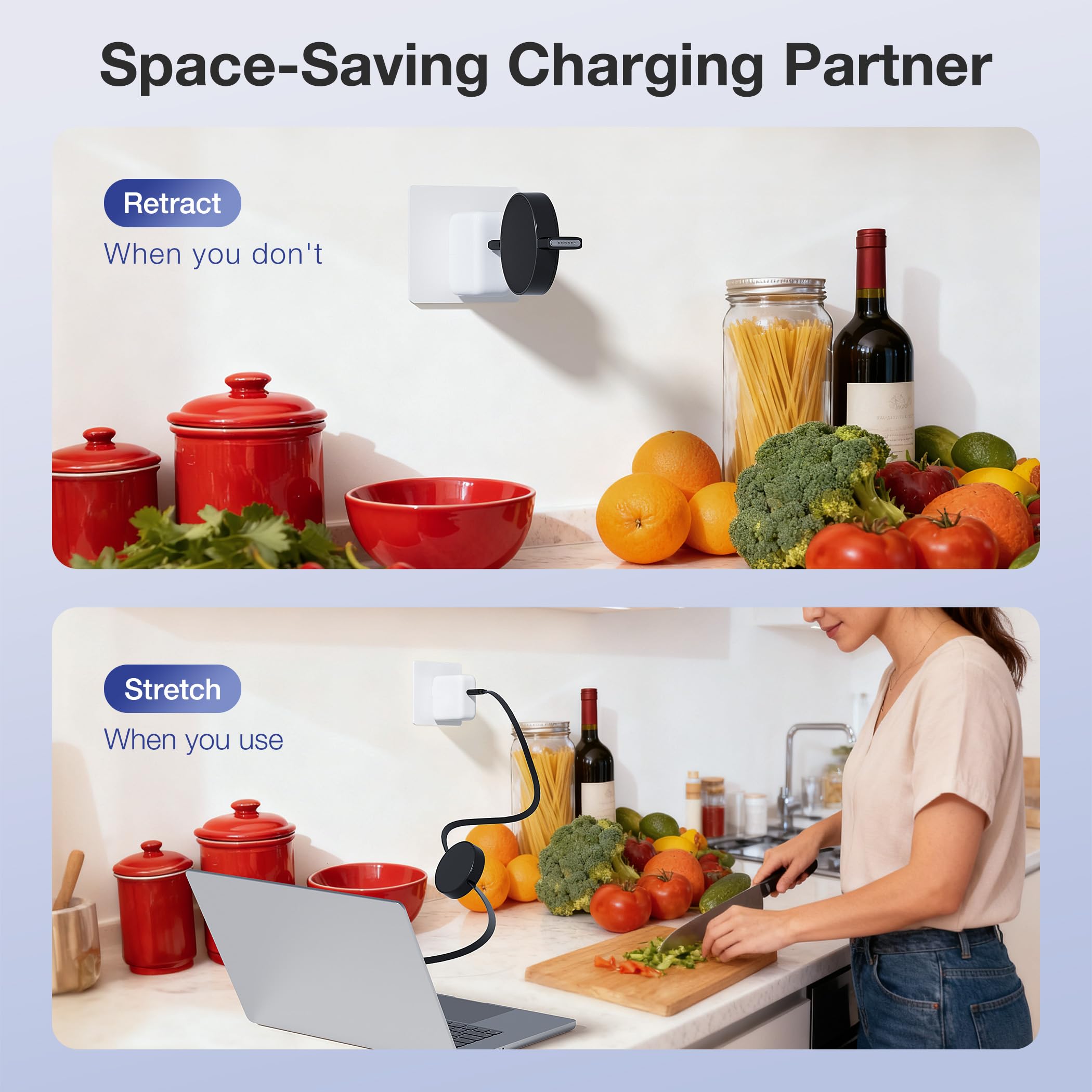 Hugener Magnetic 3 Retractable Cable USB-C 5.4FT for M4/M3/M2 MacBook Air & Pro Charger, 140W Safe 3 Cable for MacBook Air (13