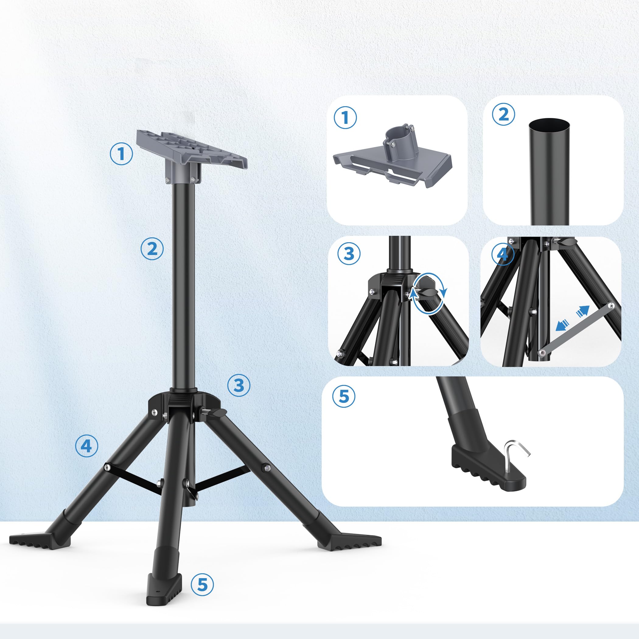 Starlink Gen 3/ Starlink Mini Tripod Stand with Pipe Adapter, Outdoor Portable Starlink Mounting Kit for Camping and RV Travel