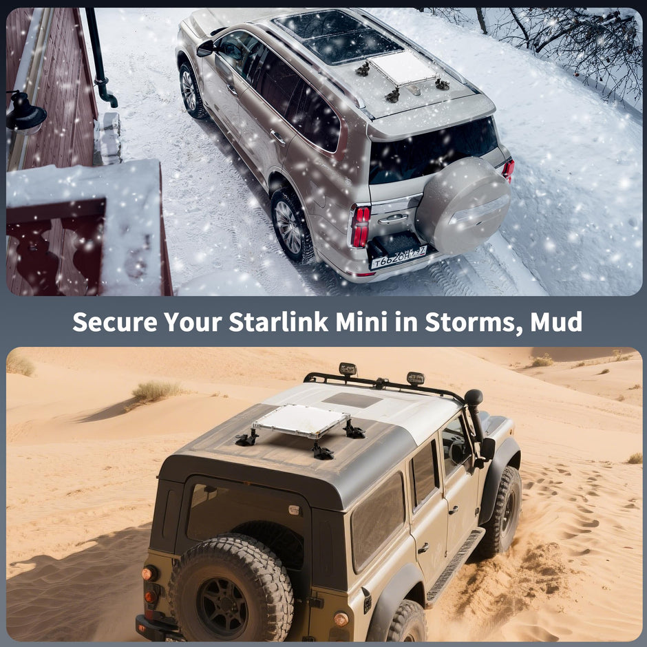 Hugener Starlink Mini Car Mount with Protective Cover, Weatherproof 2 in 1 Frame and Strong Suction Cups Anti-Vibration Kit, Hail Proof and UV-Resistant Mount for Camping, Traveling