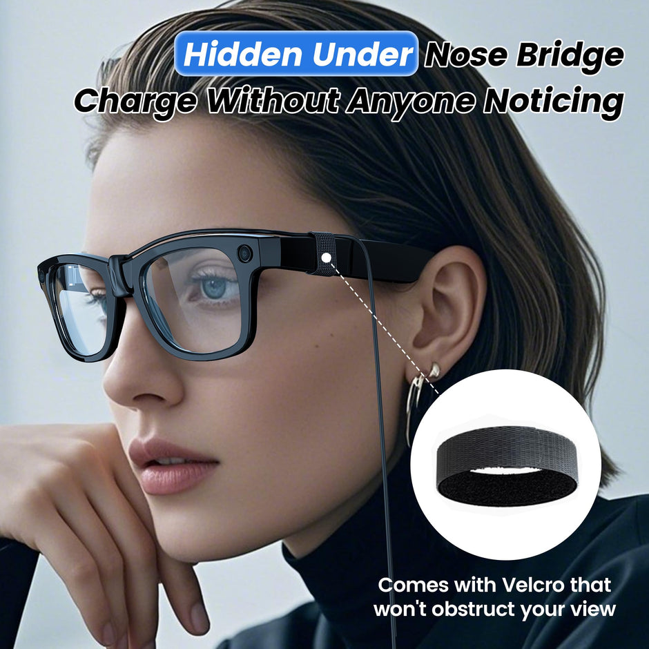 Hugener Clip-On Contact Charging Cable for Ray-Ban Meta Smart Glasses 5FT/1.5M, Power Supply from Glasses Case, Charger Compatible with Wayfarer Meta, Headliner Meta, Skyler Meta