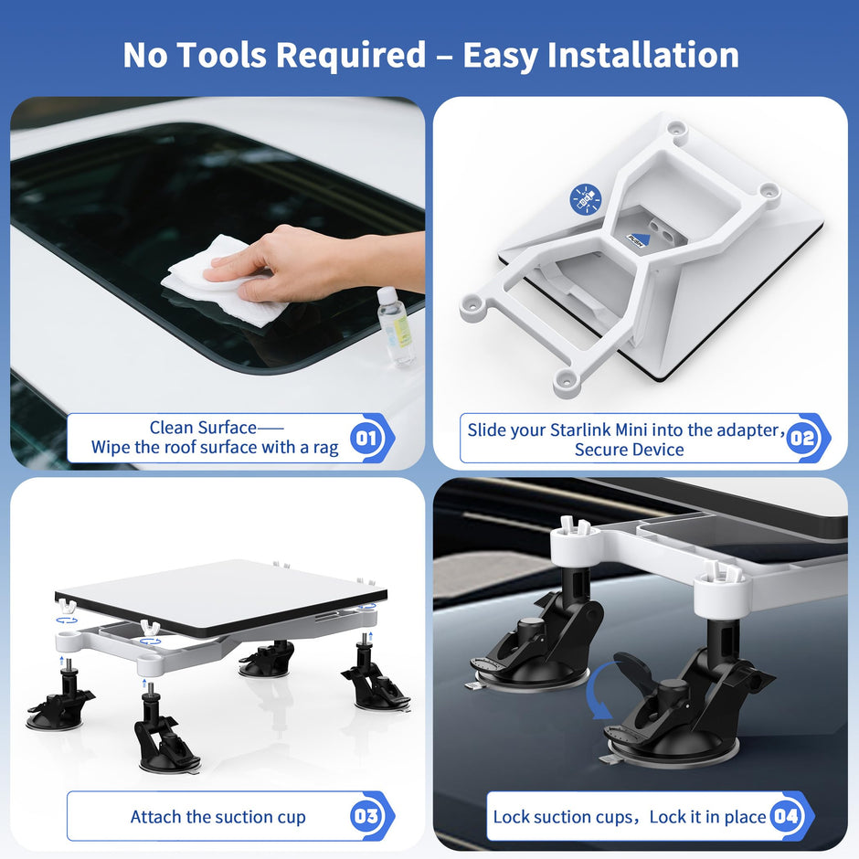Hugener Starlink Mini Car Mount, Secure Mounting Kit for Car Windows & Sunroofs, Strong Suction Up Ensure Stable Satellite Signal for RVs, Boats and Road Trips