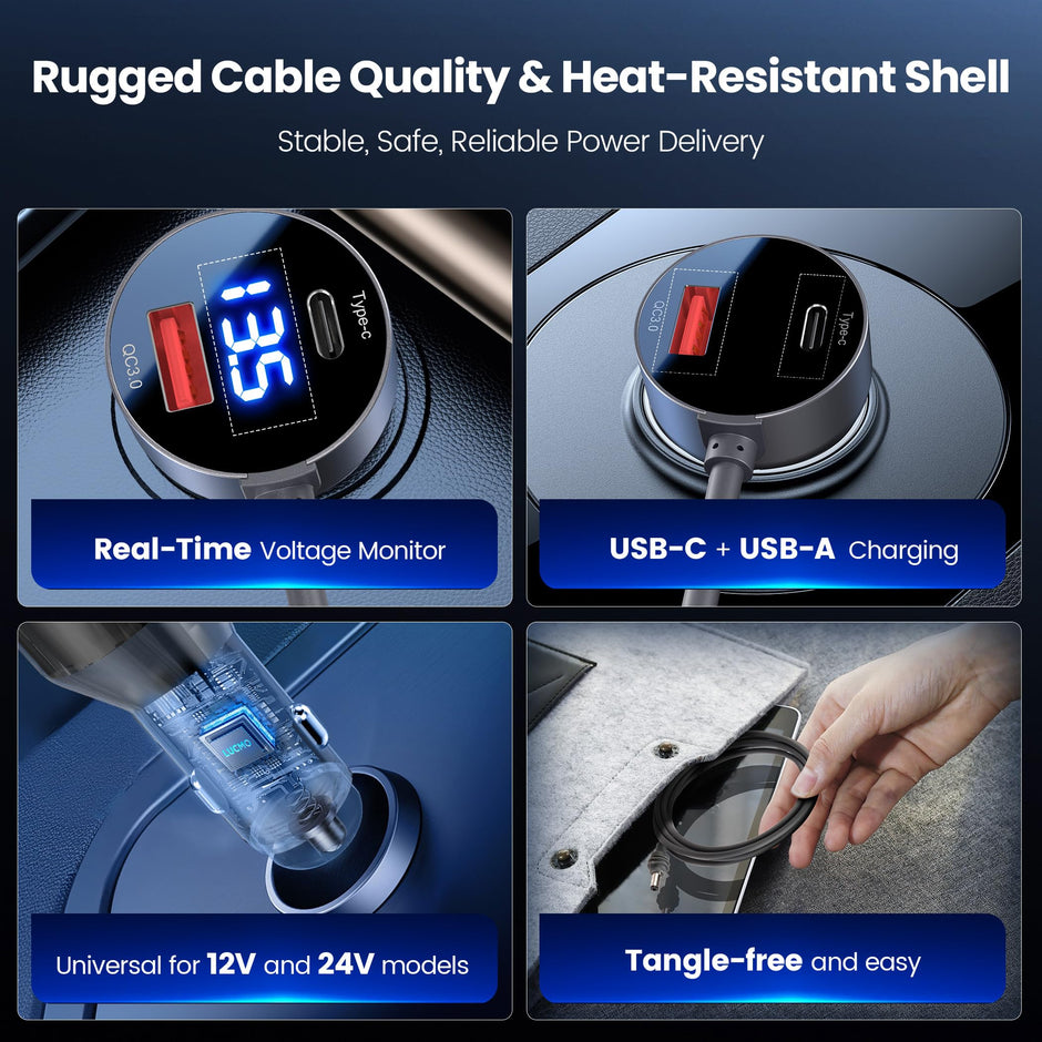 Hugener Starlink Mini Cable 10FT/3M, 3 Power Outputs Car Charger/USB C/USB A, DC Replacement Power Cable, Starlink Mini Accessories