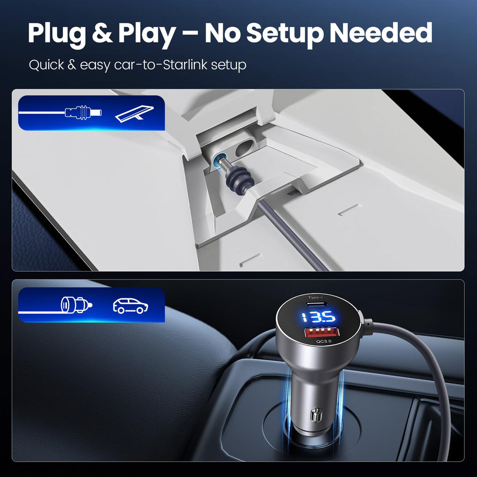 Hugener Starlink Mini Cable 10FT/3M, 3 Power Outputs Car Charger/USB C/USB A, DC Replacement Power Cable, Starlink Mini Accessories