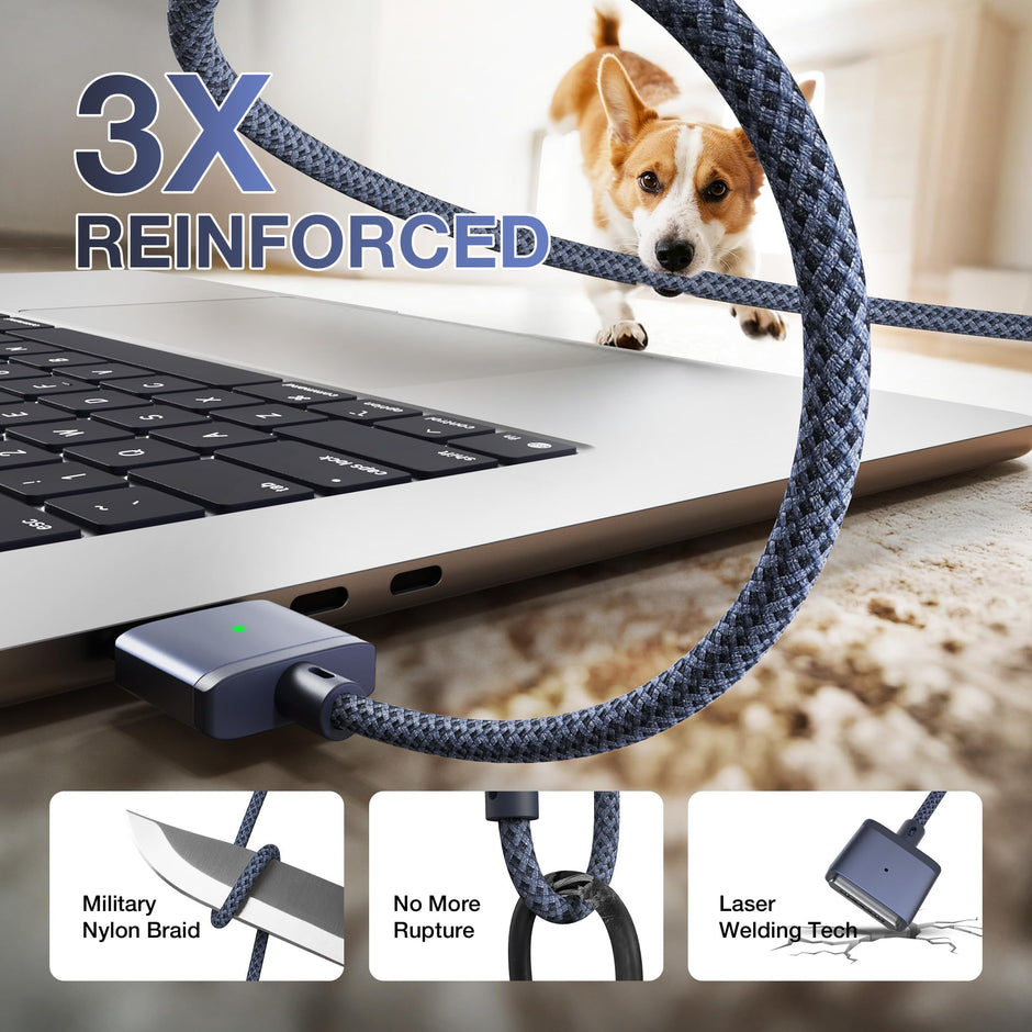 Hugener Magnetic 3 Cable USB-C 6.6FT Compatible with M4/M3 MacBook Air Pro Charger, 140W Magnetic Safe 3 Cable for MacBook Air (13