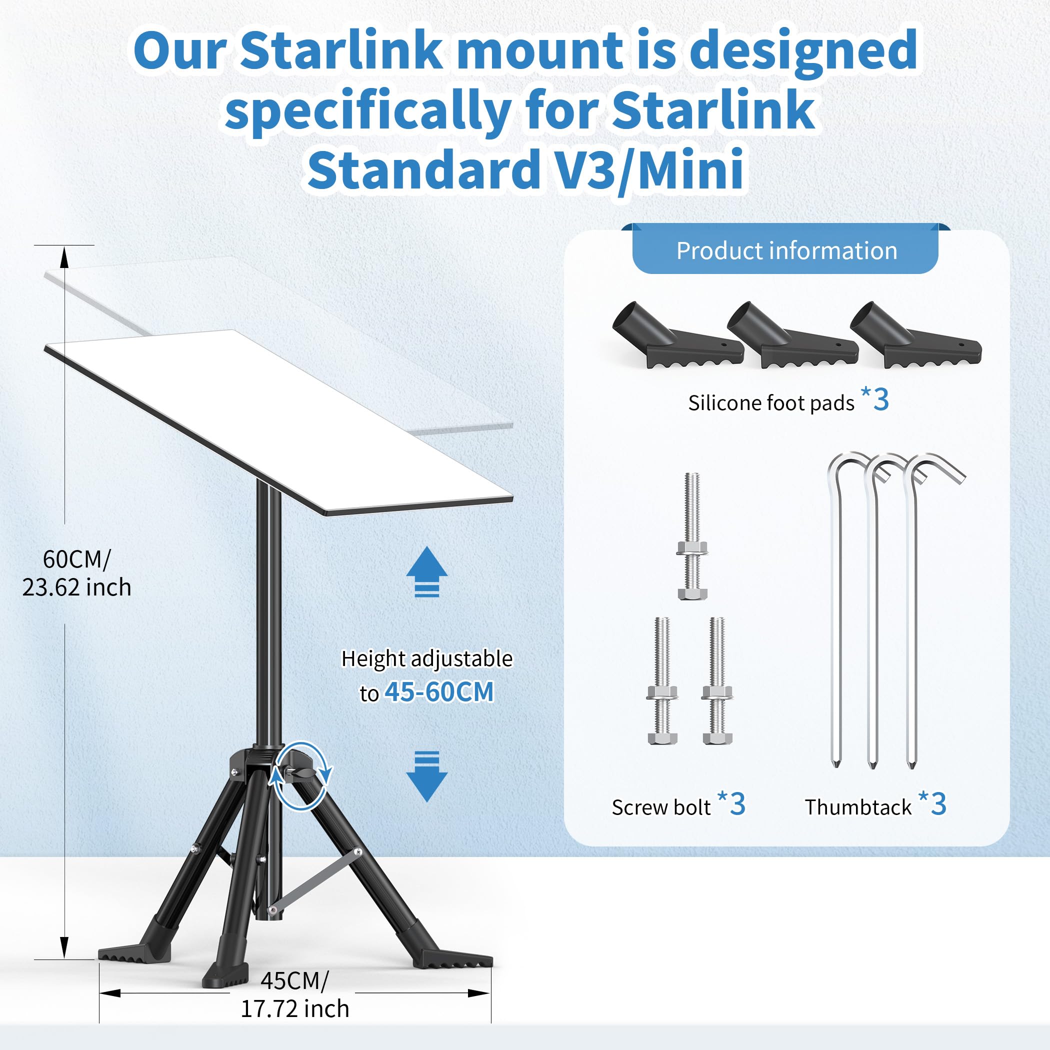 Starlink Gen 3/ Starlink Mini Tripod Stand with Pipe Adapter, Outdoor Portable Starlink Mounting Kit for Camping and RV Travel