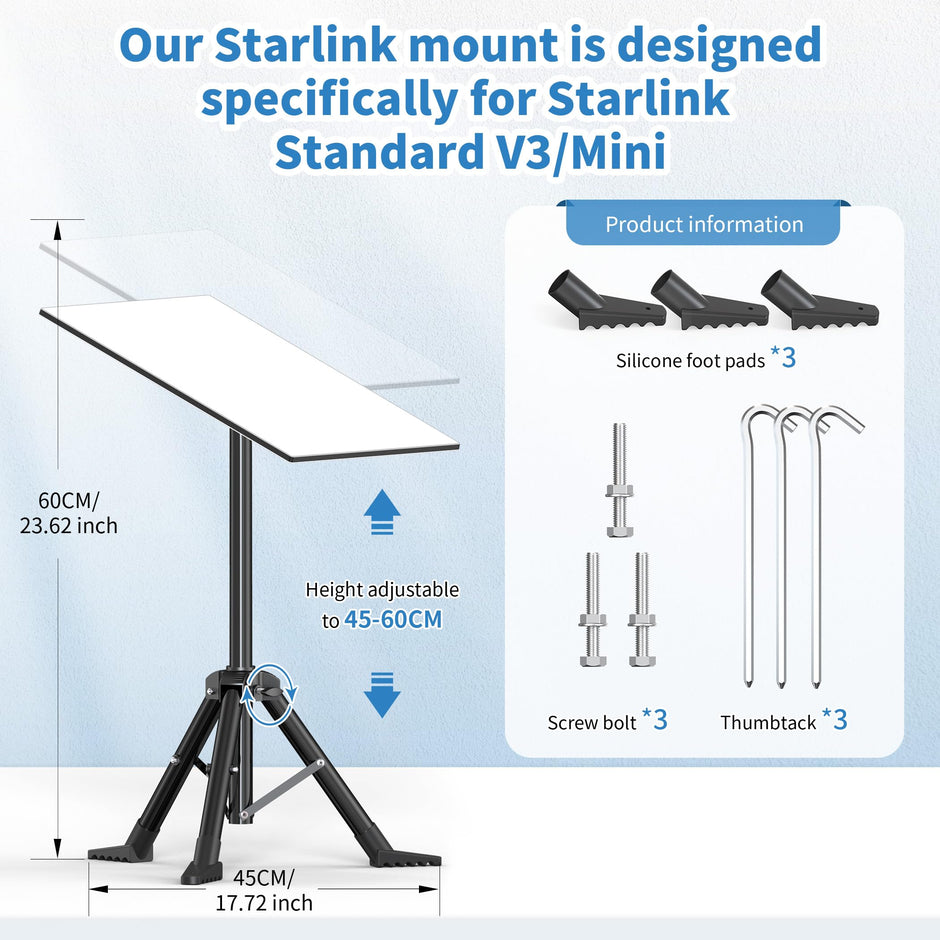 Starlink Gen 3/ Starlink Mini Tripod Stand with Pipe Adapter, Outdoor Portable Starlink Mounting Kit for Camping and RV Travel