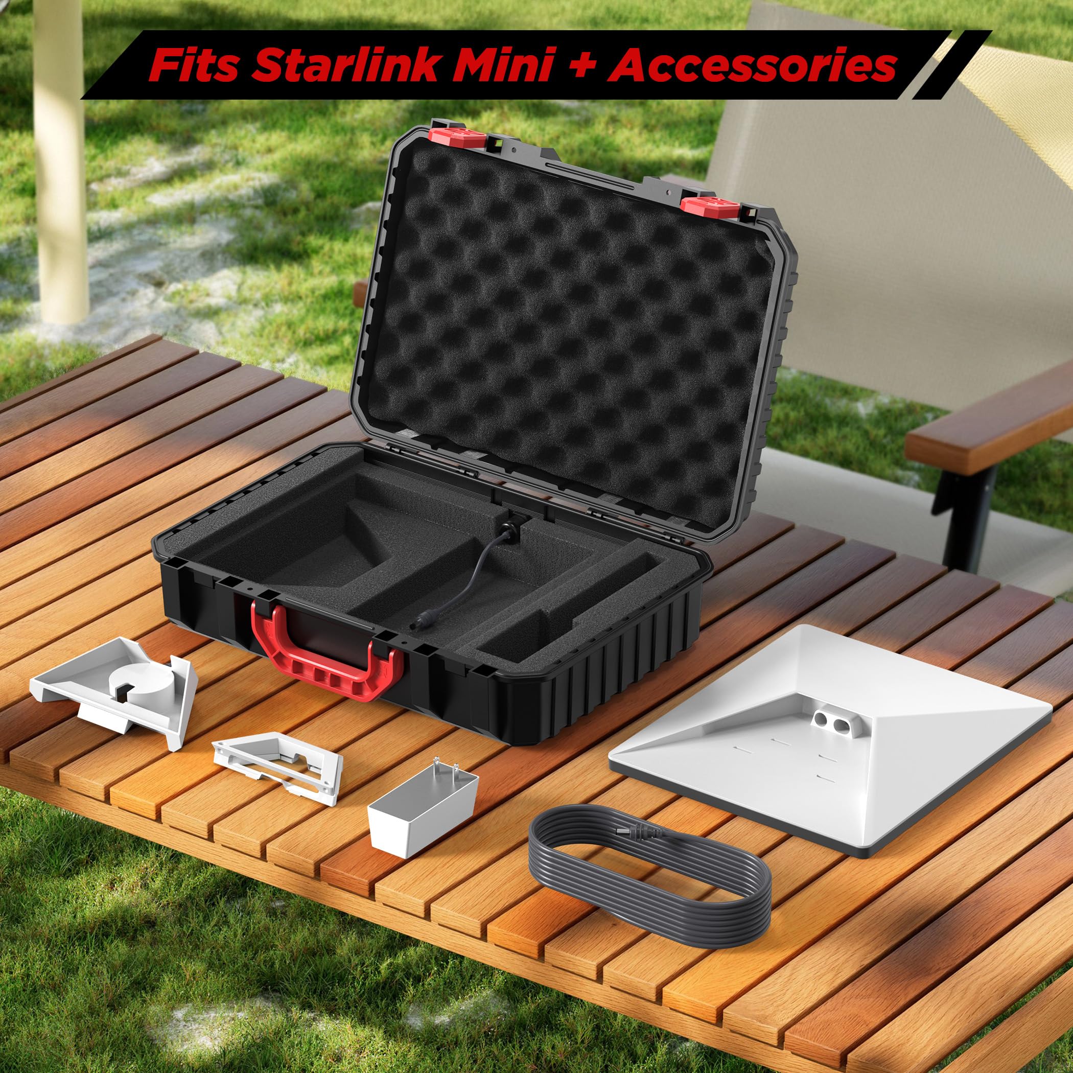 Hugener Shockproof Hard Case for Starlink Mini, Unpacking charging - External DC Port, EVA Portable Starlink Case for Travel, Camping